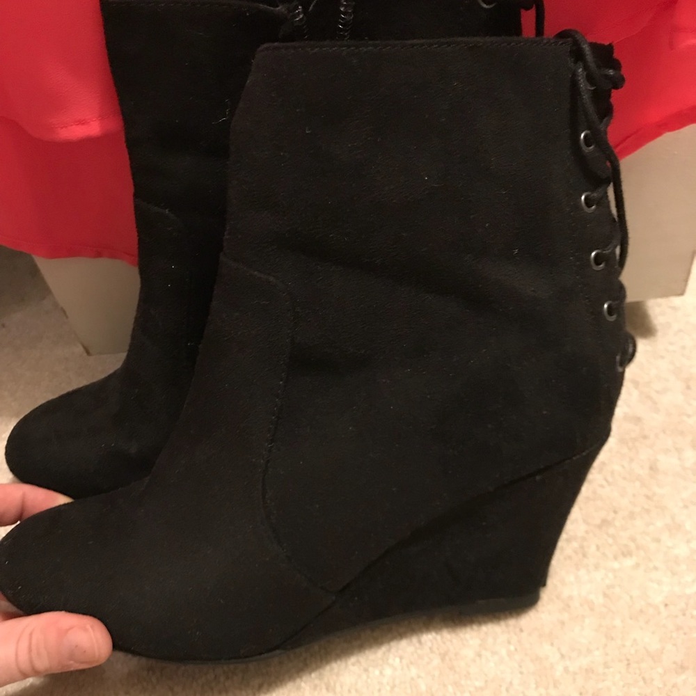 Never worn black wedge booties